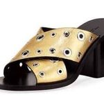 Rag and Bone NEW!  Size 7 Paige Grommet Gold Black Women's Slide Sandals Heels Photo 0