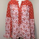 Sundance Mixed Print Filigree Orange Lavender Button Up Boho Print Blouse Size M Size M Photo 0