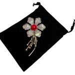 Rare purple sparkle enamel painted on silver tones brooch floral purple with red Gray Photo 0