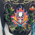 Ed Hardy  Black Zip-Up with Red and Blue Fish Design Photo 7