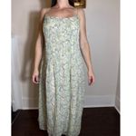 Maggy London Vintage 100% Silk Green Floral Midi Dress Size 12 Photo 1