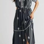 Free People Riley Embroidered Midi Maxi Dress Duster Black Grey Bohemian Medium Photo 0