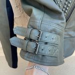 Nour Hammour Erin army green studded leather Biker jacket size FR 36 US 2 4 XS S Photo 12