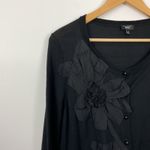 Talbots  Black Silk Blend Sewn Flower Cardigan Women Petite 1XP Photo 1