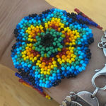 Huichol Beaded flower Bracelet Blue Photo 0