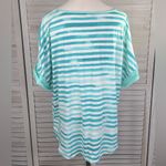 Adrienne Vittadini  Striped Pocket Tee Cuffed Sleeves Teal Green/White-XXL Photo 1