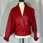 wilson's leather Wilsons • Vtg. Red Leather Long Lapels Batwing 2-Button Lined 80s/90s Women’s S Photo 0