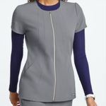 Jaanuu  Gray Gold Zip Scrub Top Size XS Photo 0