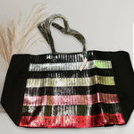 Victoria's Secret  Sequin Black and Pink Striped Tote Photo 1