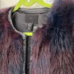 H&M Faux Fur Burgundy + Navy Toned Faux Leather Trim Coat Photo 2