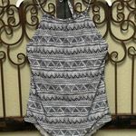 Ekouaer  black & white Aztec print high halter one piece bathing suit Photo 0