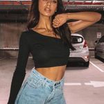 Princess Polly Brianna Black One Shoulder Long Sleeve Ribbed Crop Top 6 Photo 0
