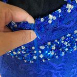 Mori Lee by madeline gardner Sleeveless Strappy Back Royal Blue Lace Dress Sz 10 Photo 6