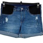 Time & Tru Large (12-14) Maternity Jean Shorts Side Panels Whisker Stretch Cuff Photo 0