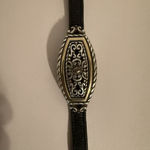 Brighton Vintage Leather Bracelet Silver Gold Tone with Tin Heart Container Photo 4