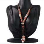 Bohemian Ethnic Style Ceramic Tassel Adjustable Necklace Sweater Chain Accessori Brown Photo 9