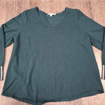 Chico's  Dark Green Thin V Neck Stretch Sweater Pullover Blouse Size 2 - Large Photo 0