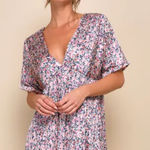 Lulus  Size Large NWT Express Yourself Blush Pink Floral Satin Babydoll Dress Photo 0