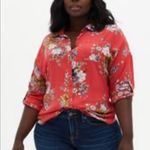 Torrid  Drop Shoulder‎ Cherry Red Rayon Shirt 4X Relaxed Fit Roll Tabbed Sleeves Photo 1