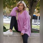 Free People  Alli V Neck Oversized Sweater In Iris Orchid Photo 10