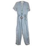 Three Bird Nest Tencel Chambray Jumpsuit Size Small Belted Blue Pockets Photo 1