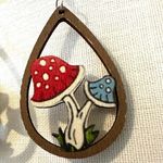 Wooden painted mushroom teardrop earrings Photo 4