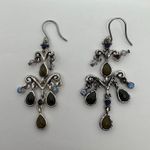 Vintage Chandelier Earrings Silver Tone Green Blue‎ Dangle Drop Women's Jewelry Photo 2