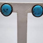 Vintage Sterling Silver Twisted Rope & Turquoise Stone Clip Photo 0