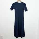 AYR The Moderne Ribbed Jersey Knit Side Slit Midi Dress Short Sleeve Navy XS Photo 2