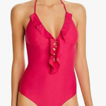Shoshanna  Swimwear Size 6 Swimsuit Bathing Suit One Piece Ruffled Magenta Pink Photo 0