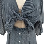 Faithfull the Brand Vinci Tie-Front Dress Cut Out Striped Navy Blue Size US 6 Photo 4