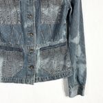 DKNY ‎ Small Jean Jacket Reworked Denim Hand Embroidered Bleached Distressed 509 Photo 5