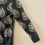 Loft Ann Taylor dark gray and white rose print crewneck cardigan sweater small Photo 7