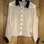 Love Tree women’s Sheer Cream Blouse with Black heart Dot Accents size M Photo 0