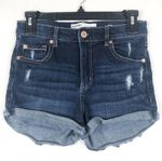 Garage Distressed Stretch Denim High Rise Dark Wash Shorts Photo 0