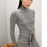 Toccin Gray Knit Tie Front Turtleneck Long Sleeve Sweater Midi Dress Sz M Size M Photo 3