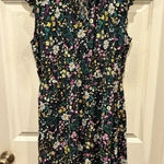 Old Navy Flutter Sleeves Black Floral Dress Green Yellow Purple Flowers Large Photo 0