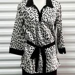 Blue Diamond Women's Top Size Medium Black White Tunic Long Sleeve Belted Photo 0