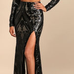 Lulus - Luxe Aesthetic Black Sequin Long Sleeve Two-Piece Maxi Dress -Size Small Photo 0
