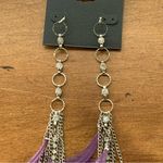 Bebe  Purple Feather Silver Hardware Dangling Bohemian Earrings Photo 2