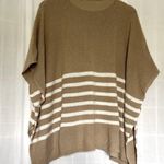 J.Crew factory striped poncho wool blend knit barley tan white strip one size Photo 1