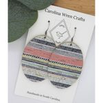 Handmade Cork on Leather Oval Earrings Pastel Multi-Colored Stripes Photo 0