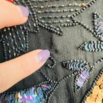 Vintage 80s 90s Floral Beaded Sequin Silk Long Sleeve Black Sheath Dress size L Size L Photo 7