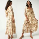 Free People Ethereal Oasis Printed Midi Dress Ivory Large Bohemian Cottage Photo 3