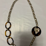 Tortoise Shell cross Pendant gold tone Necklace with asymmetrical decoration Brown Photo 0