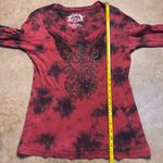 Christina V Womens Red Black Edgy Grunge Y2K Mallgoth Bedazzled Shirt Size XL Photo 3