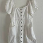 Madewell  Linen‎ Blend Dress Puff Sleeve Button Front Pockets White Size 6 Photo 0