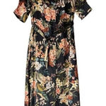 T3 TRY ME Floral Print Maxi Shirt Dress Black Pink Orange Green Belted Size S Photo 0