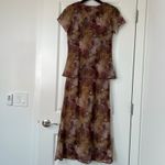 Jessica Howard  Petite Floral Chiffon Midi Dress Brown Purple‎ Overlay 90s Mom Photo 4