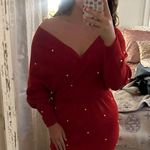 Red Sweater Dress With Pearls Size M Photo 0